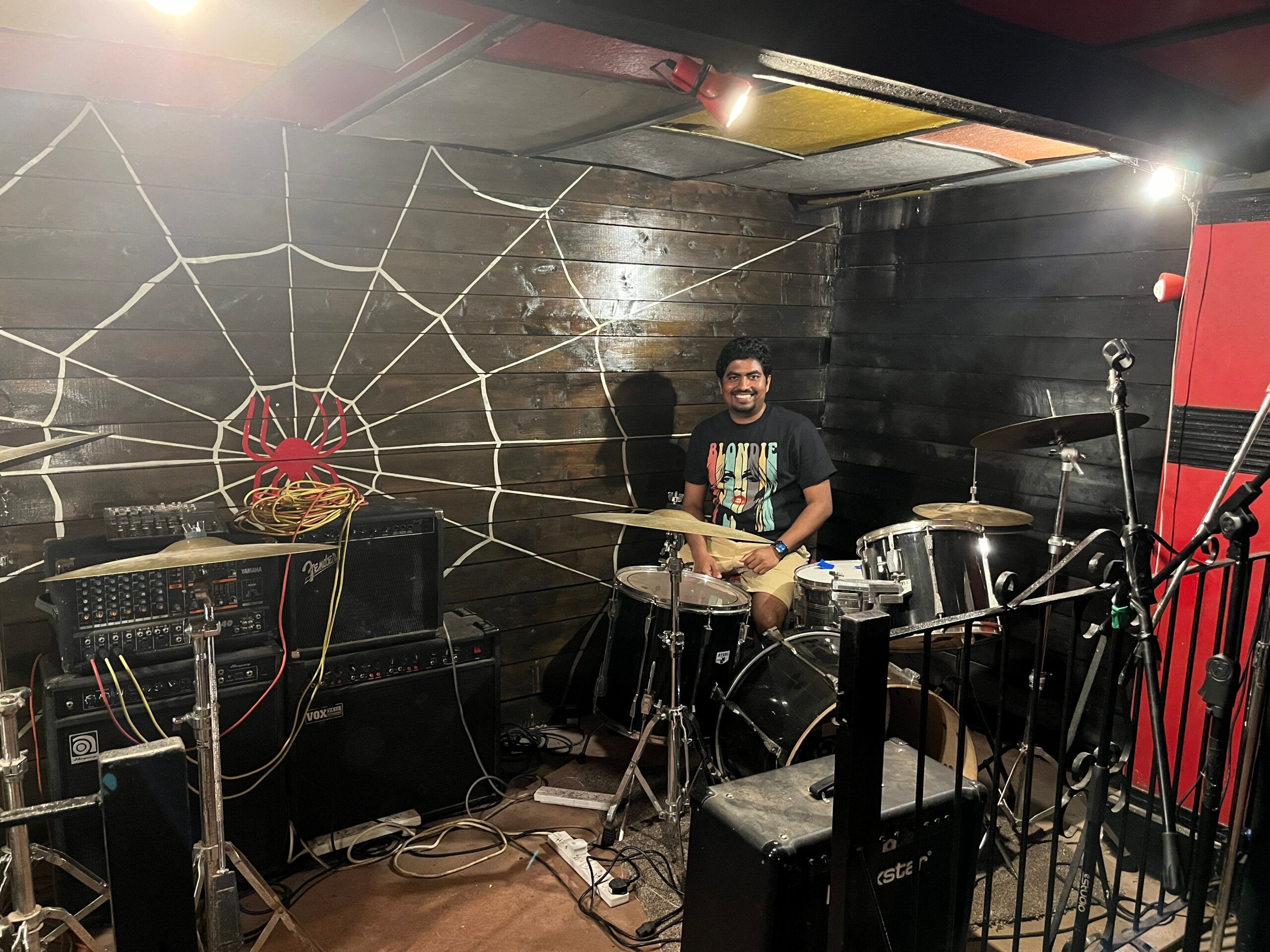 Me sitting behind the drum set at the Casbah Coffee Club in Liverpool, the birthplace of The Beatles.